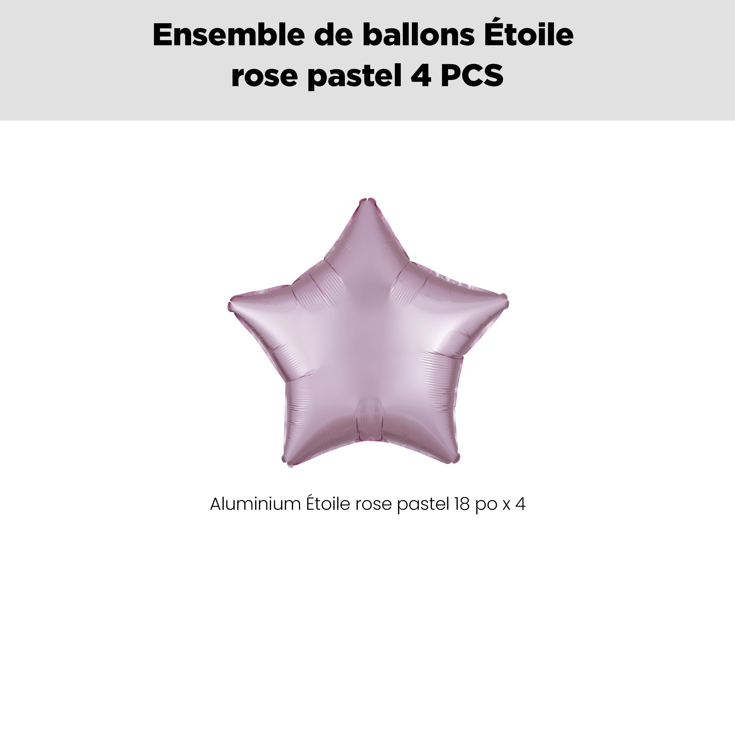 Bouquet de ballons en aluminium en forme d'étoile, rose pastel, paq.&nbsp;4, gonflage à l'hélium et ruban inclus, pour anniversaire/occasion spéciale Front_Flat
