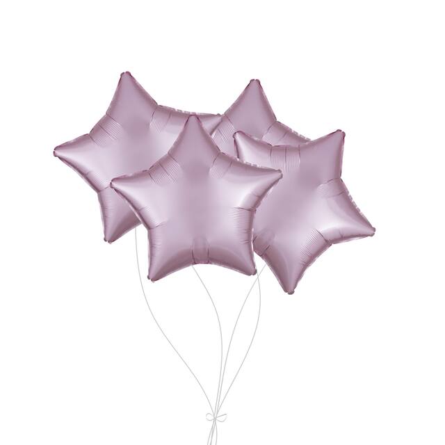 Star Foil Balloon Bouquet, Pastel Pink, 4-pk, Helium Inflation & Ribbon Included for Birthday/Special Occasion Front_Flat
