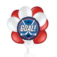 Team Canada Hockey "Goal!" Balloon Bouquet with Latex Balloons, Red/White, 10-pk, Helium Inflation & Ribbon Included for 2026 Winter Olympics Front_Flat