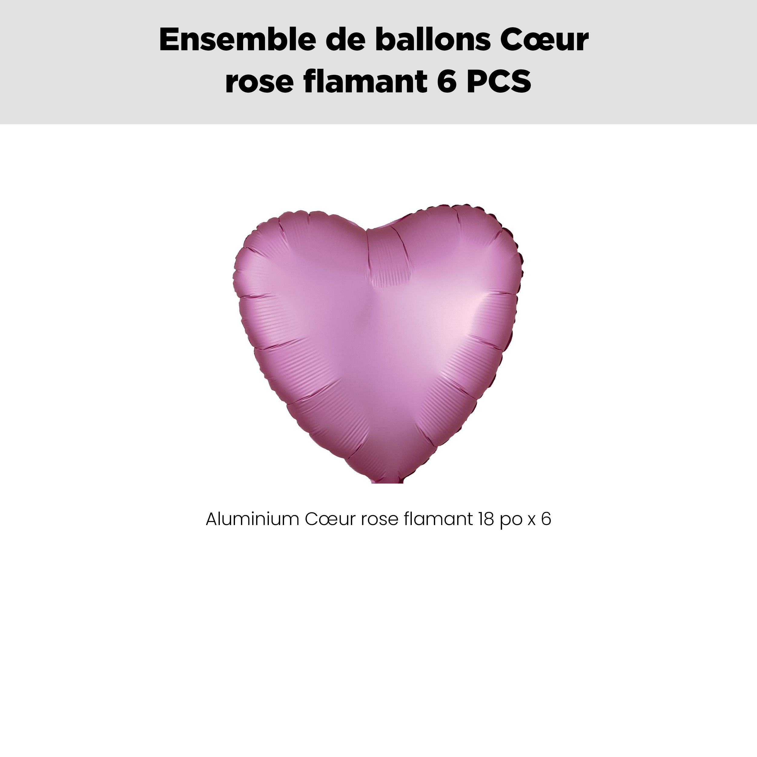 Bouquet de ballons rose flamant en aluminium en forme de cœur, paq.&nbsp;6, gonflage à l'hélium et ruban inclus pour anniversaire/occasion spéciale Front_Flat