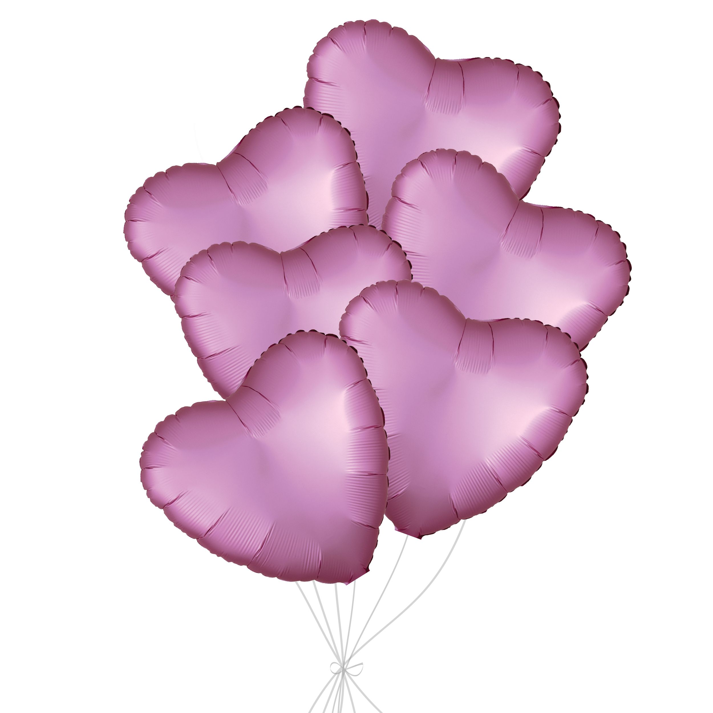 Heart Foil Balloon Bouquet, Flamingo Pink, 6-pk, Helium Inflation & Ribbon Included for Birthday/Special Occasion Front_Flat