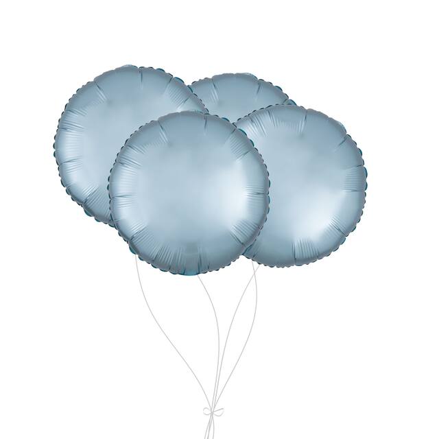 Round Foil Balloon Bouquet, Pastel Blue, 4-pk, Helium Inflation & Ribbon Included for Birthday/Special Occasion Front_Flat