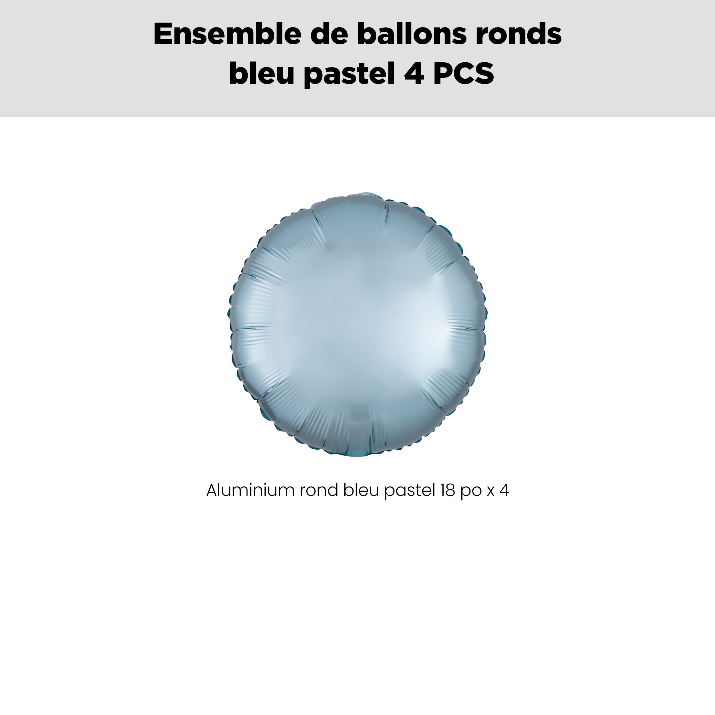 Bouquet de ballons en aluminium de forme ronde, bleu pastel, paq.&nbsp;4, gonflage à l'hélium et ruban inclus pour anniversaire/occasion spéciale Front_Flat