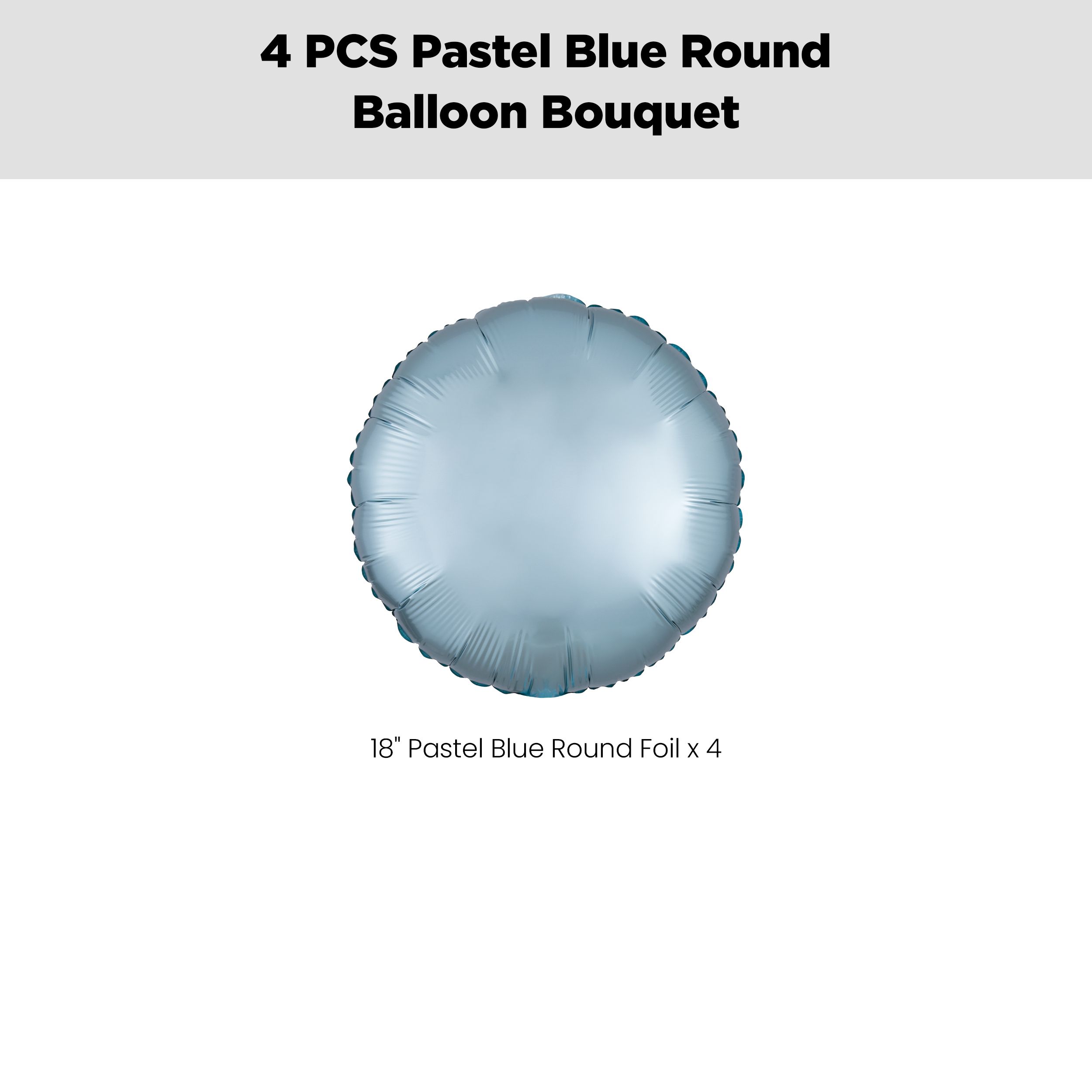 Round Foil Balloon Bouquet, Pastel Blue, 4-pk, Helium Inflation & Ribbon Included for Birthday/Special Occasion Front_Flat