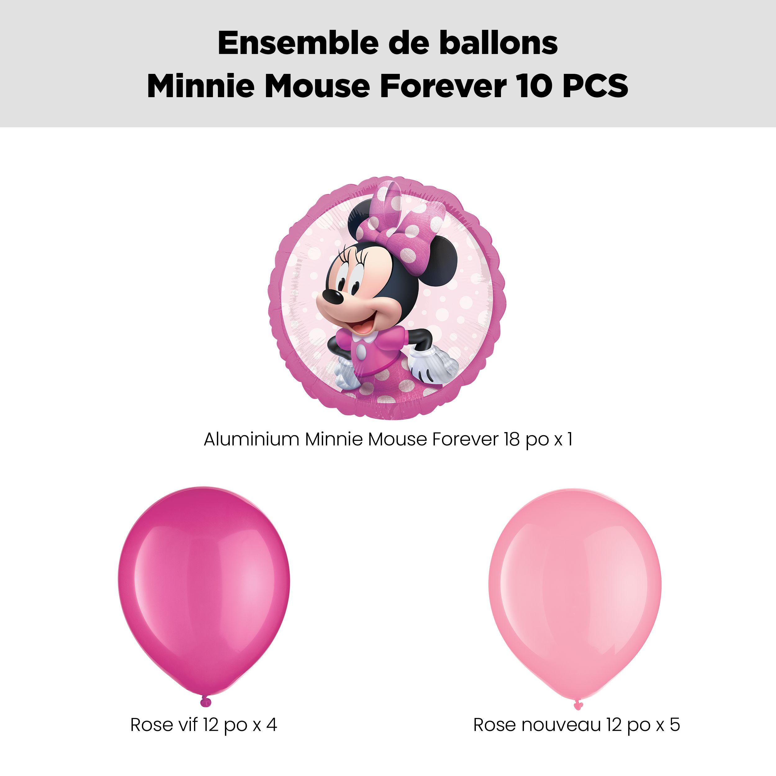 Bouquet de ballon Minnie Mouse Forever avec ballons en latex roses, 10 pièces, gonflement à l'hélium et ruban inclus, pour fête d’anniversaire d’enfant Front_Flat
