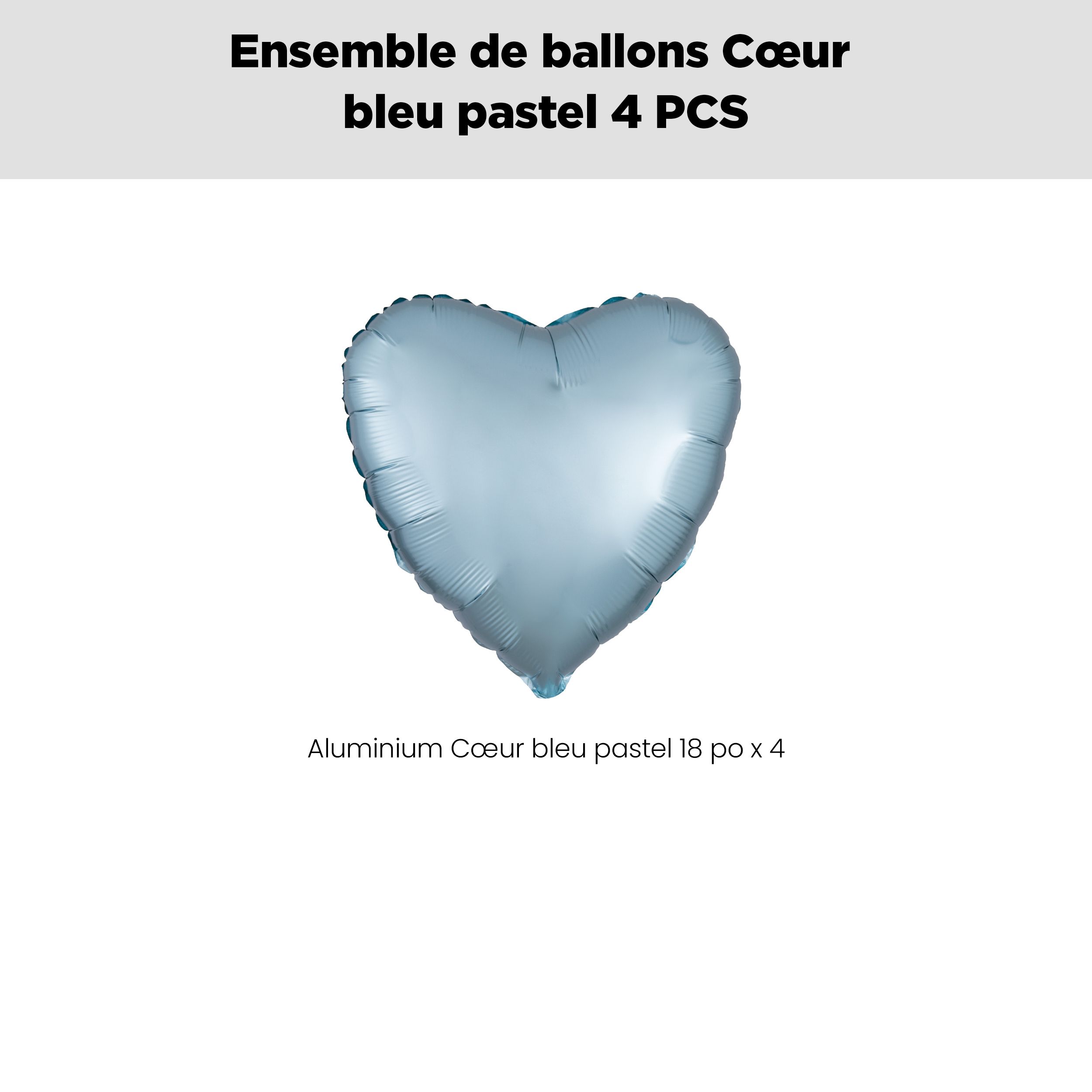 Bouquet de ballons en aluminium en forme de cœur, bleu pastel, paq.&nbsp;4, gonflage à l'hélium et ruban inclus pour anniversaire/occasion spéciale Front_Flat