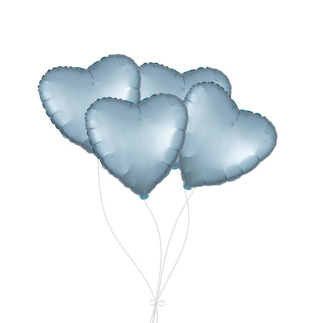 Bouquet de ballons en aluminium en forme de cœur, bleu pastel, paq.&nbsp;4, gonflage à l'hélium et ruban inclus pour anniversaire/occasion spéciale Front_Flat