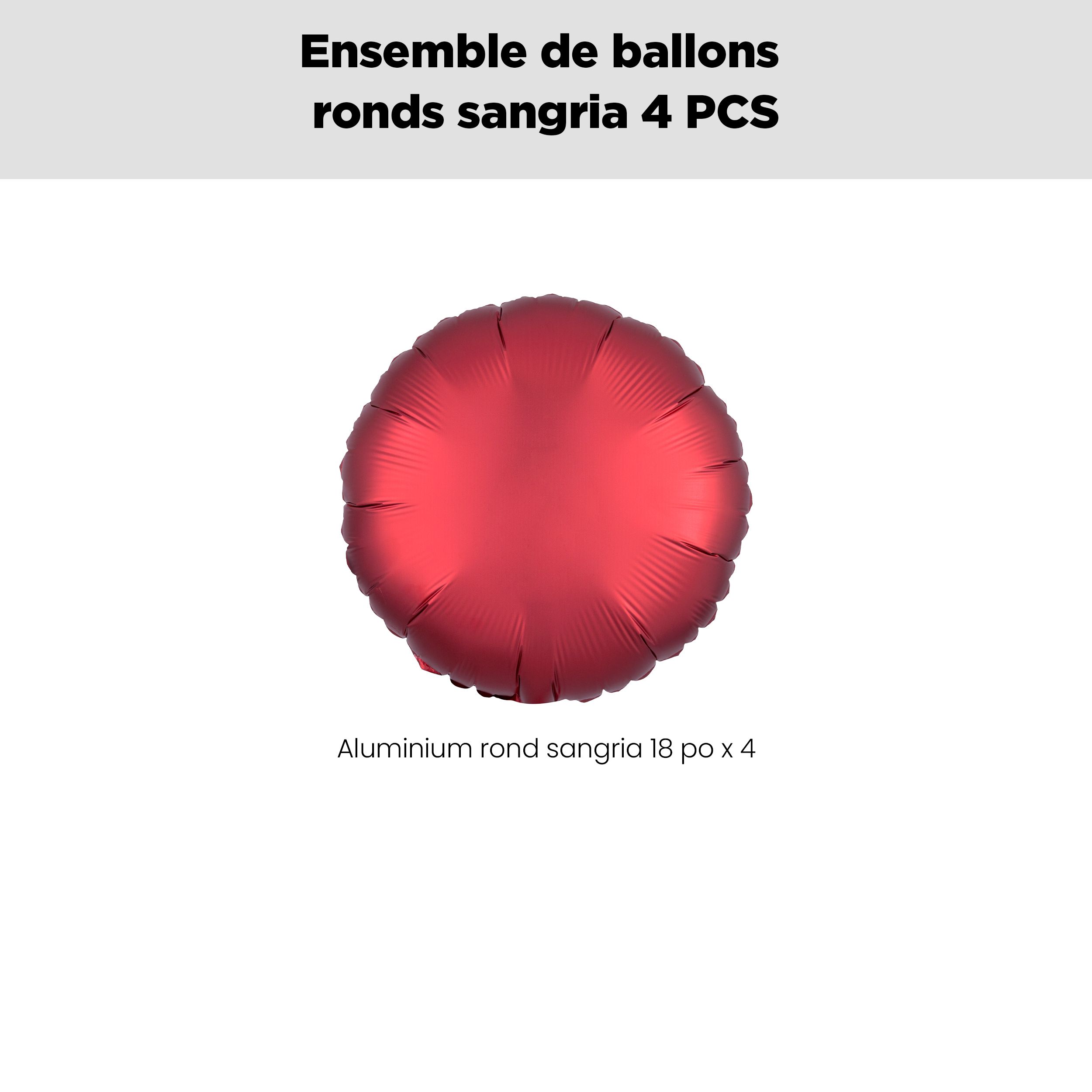 Bouquet de ballons en aluminium de forme ronde, sangria, paq.&nbsp;4, gonflage à l'hélium et ruban inclus pour anniversaire/occasion spéciale Front_Flat