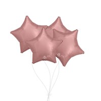 Star Foil Balloon Bouquet, Rose Gold, 4-pk, Helium Inflation & Ribbon Included for Birthday/Special Occasion Front_Flat