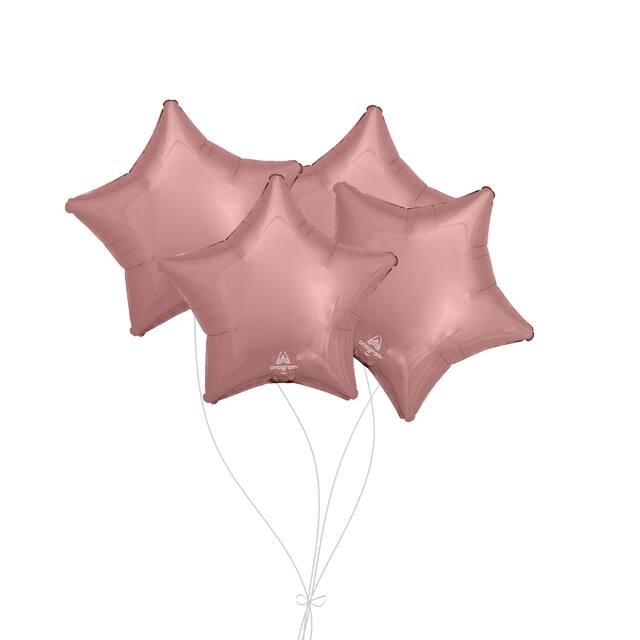 Bouquet de ballons en aluminium en forme d'étoile, or rose, paq.&nbsp;4, gonflage à l'hélium et ruban inclus pour anniversaire/occasion spéciale Front_Flat