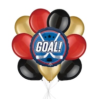 "Goal!" Hockey Sticks Balloon Bouquet with Latex Balloons, Red/Gold/Black, 10-pk, Helium Inflation & Ribbon Included