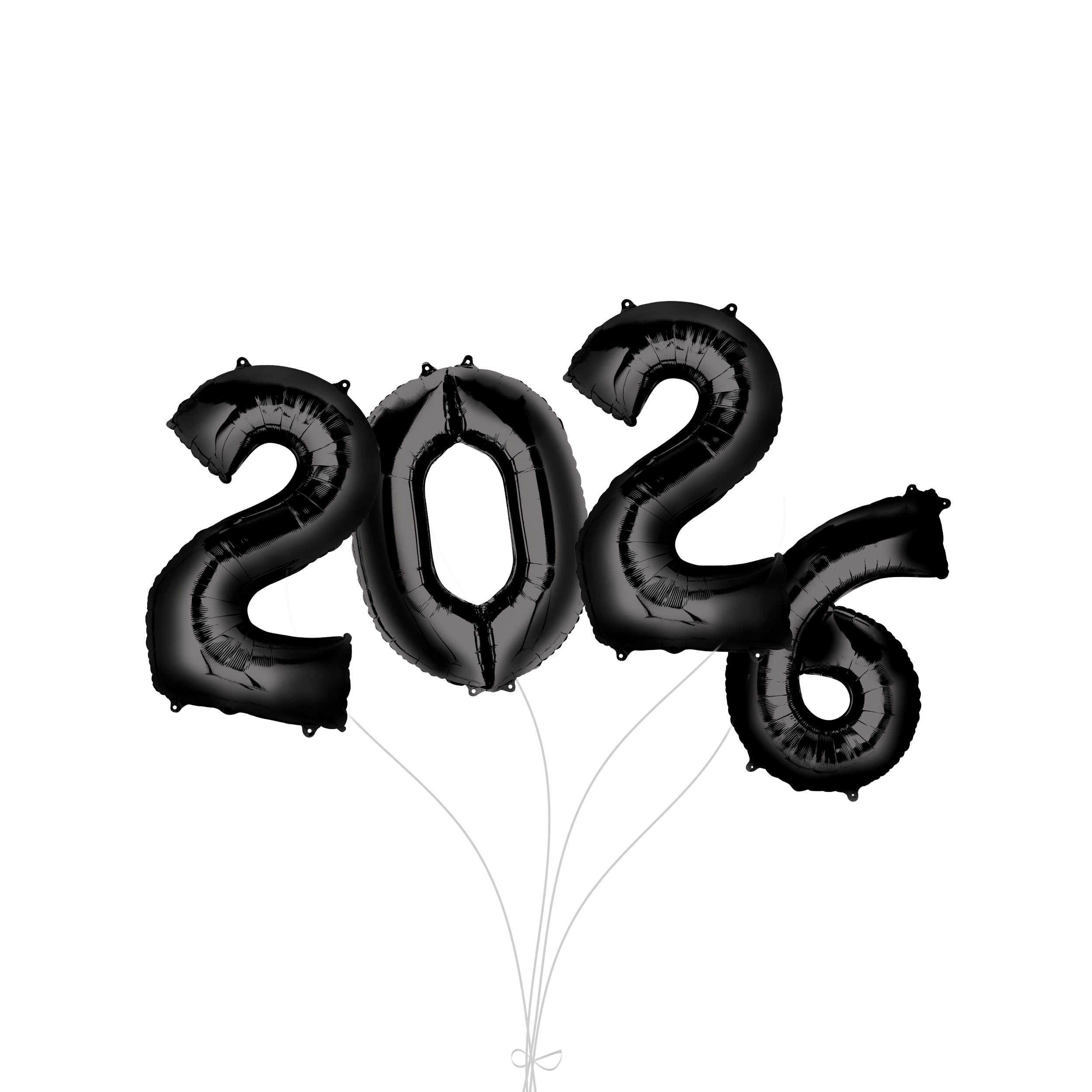 Bouquet de ballons à chiffres 2-0-2-6 en aluminium dorés, paq. 4, ruban et gonflage hélium inclus, pour la veille du jour de l'An Front_Flat