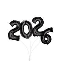 Bouquet de ballons à chiffres 2-0-2-6 en aluminium dorés, paq. 4, ruban et gonflage hélium inclus, pour la veille du jour de l'An Front_Flat