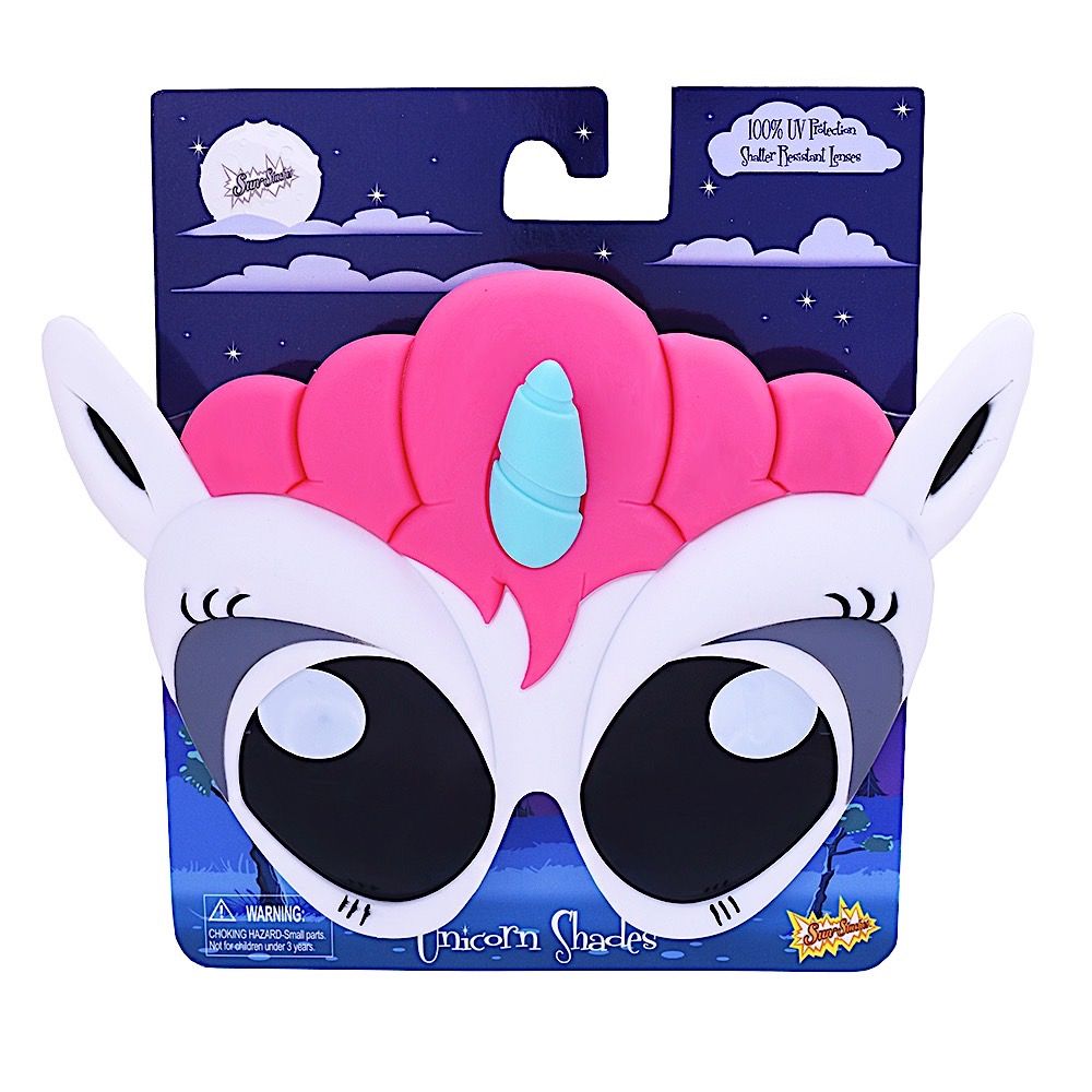Kids Unicorn Wearable Sunglasses, Pink/White, One Size, for Birthday Party/Halloween, Children's Novelty Sunglasses Front_Flat