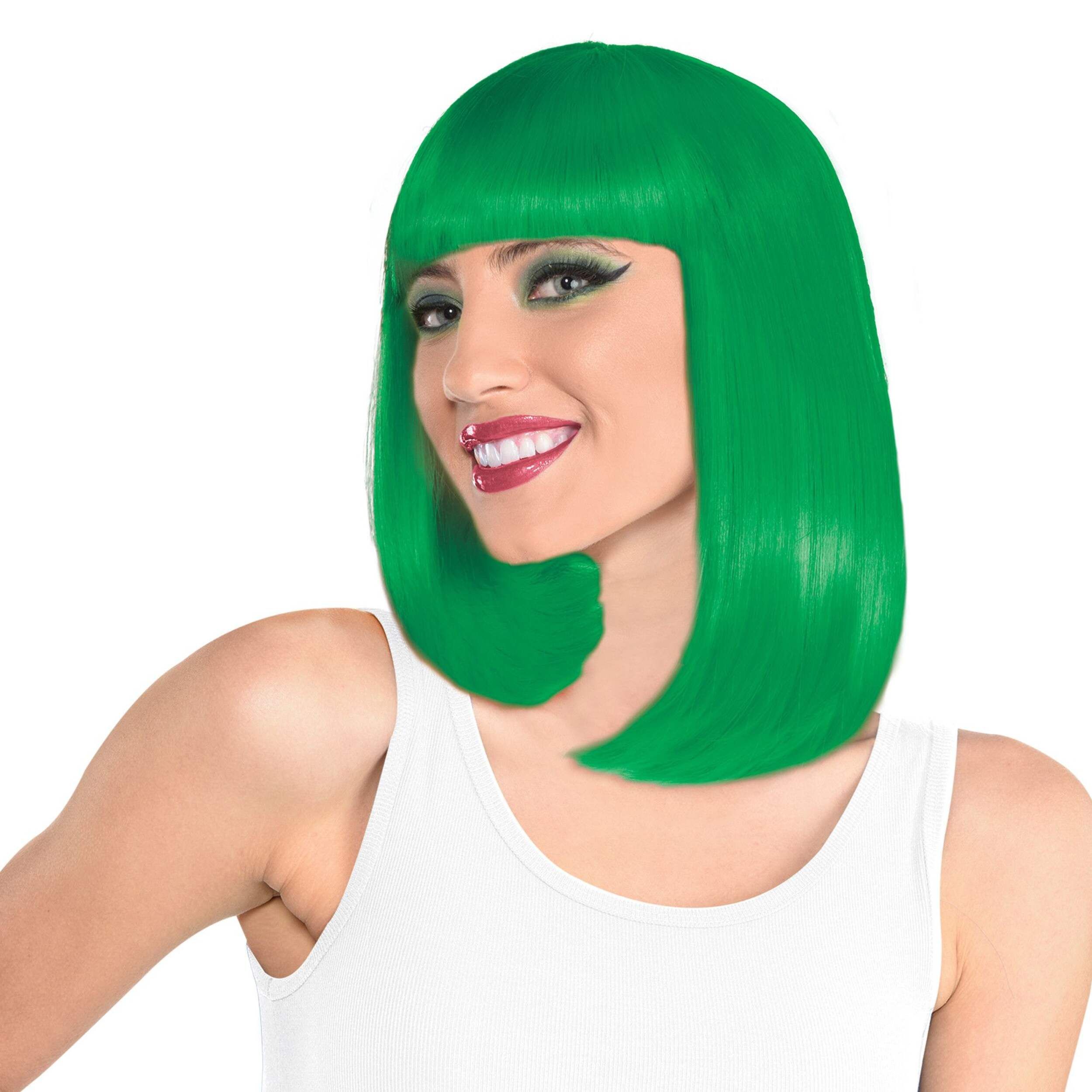 Bob Straight Hair Wig, Green, One Size, Wearable Costume Accessory for Halloween Front_Angled_Left