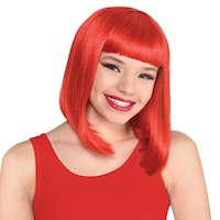 Perruque carrée raide, rouge, taille unique, accessoire de costume à porter pour l'Halloween Front_Angled_Right