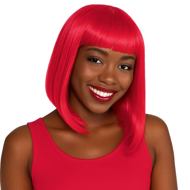 Perruque carrée raide, rouge, taille unique, accessoire de costume à porter pour l'Halloween Front_Angled_Right