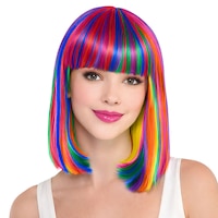 Perruque raide aux épaules, arc-en-ciel, taille unique, accessoire de costume à porter pour l'Halloween Front_Flat