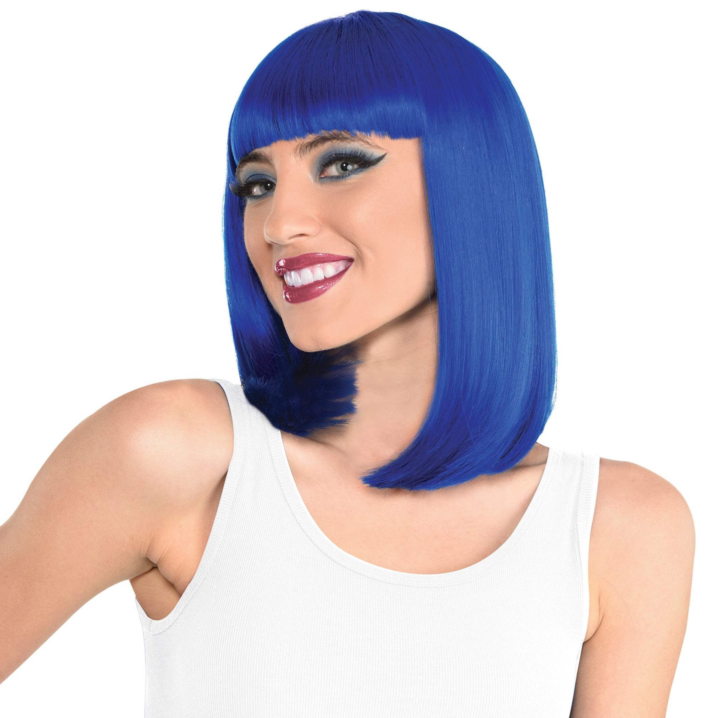Bob Straight Hair Wig, Blue, One Size, Wearable Costume Accessory for Halloween Front_Angled_Left