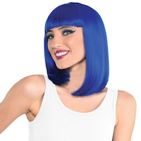 Bob Straight Hair Wig, Blue, One Size, Wearable Costume Accessory for Halloween Front_Angled_Left