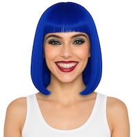 Perruque carrée raide, bleu, taille unique, accessoire de costume à porter pour l'Halloween