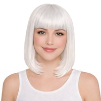Bob Straight Hair Wig, White, One Size, Wearable Costume Accessory for Halloween Front_Flat