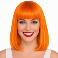 Perruque carrée raide, orange, taille unique, accessoire de costume à porter pour l'Halloween Front_Flat