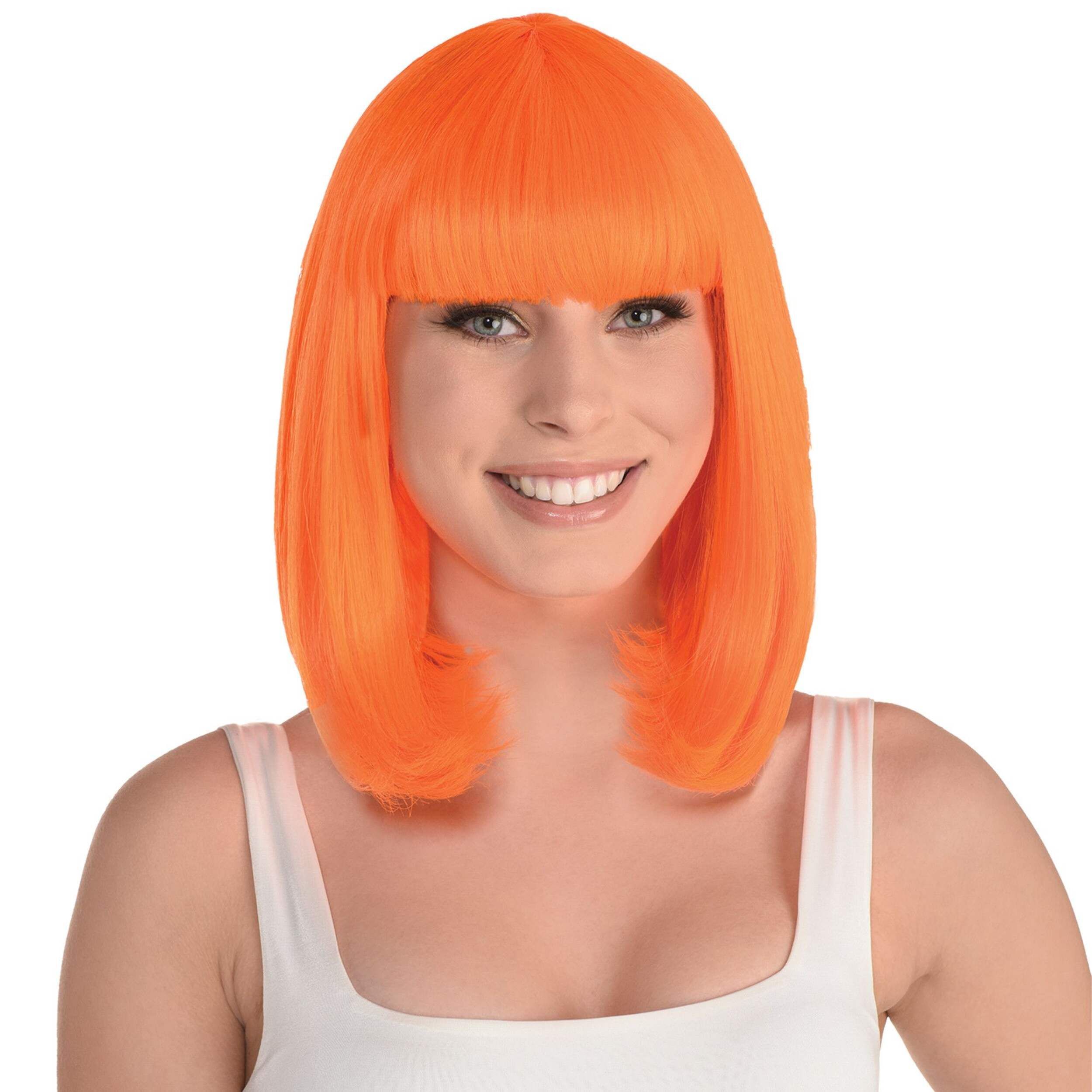 Bob Straight Hair Wig, Orange, One Size, Wearable Costume Accessory for Halloween Front_Flat