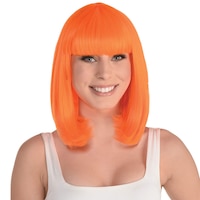 Bob Straight Hair Wig, Orange, One Size, Wearable Costume Accessory for Halloween Front_Flat