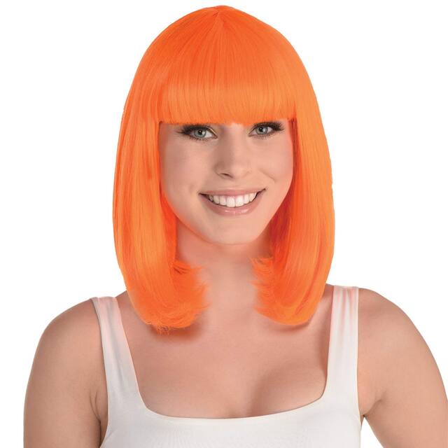 Bob Straight Hair Wig, Orange, One Size, Wearable Costume Accessory for Halloween Front_Flat