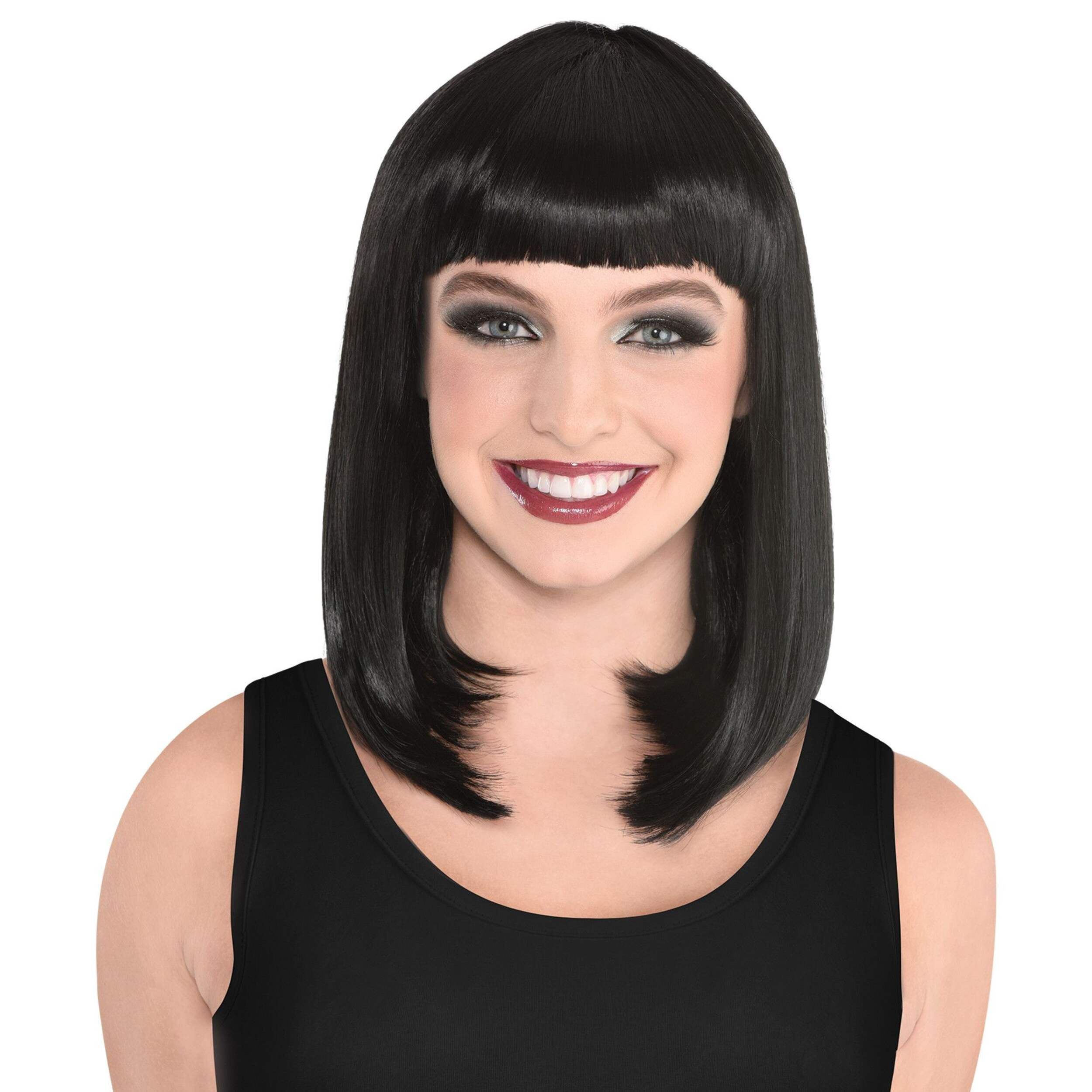 Bob Straight Hair Wig, Black, One Size, Wearable Costume Accessory for Halloween Front_Flat
