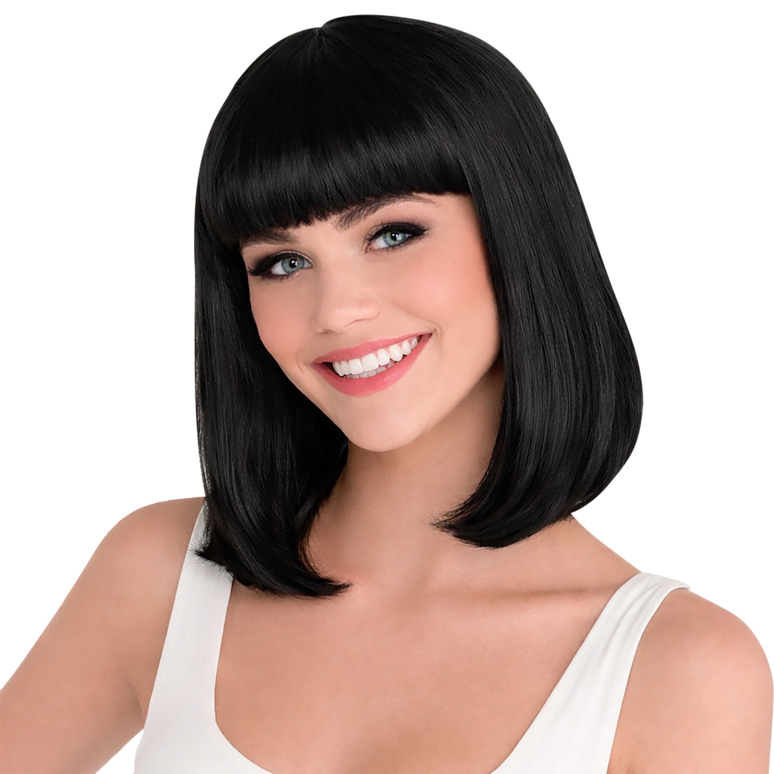 Bob Straight Hair Wig, Black, One Size, Wearable Costume Accessory for Halloween Front_Angled_Left