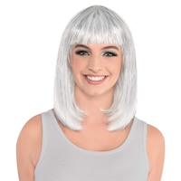 Perruque carrée raide, argenté, taille unique, accessoire de costume à porter pour l'Halloween Front_Flat