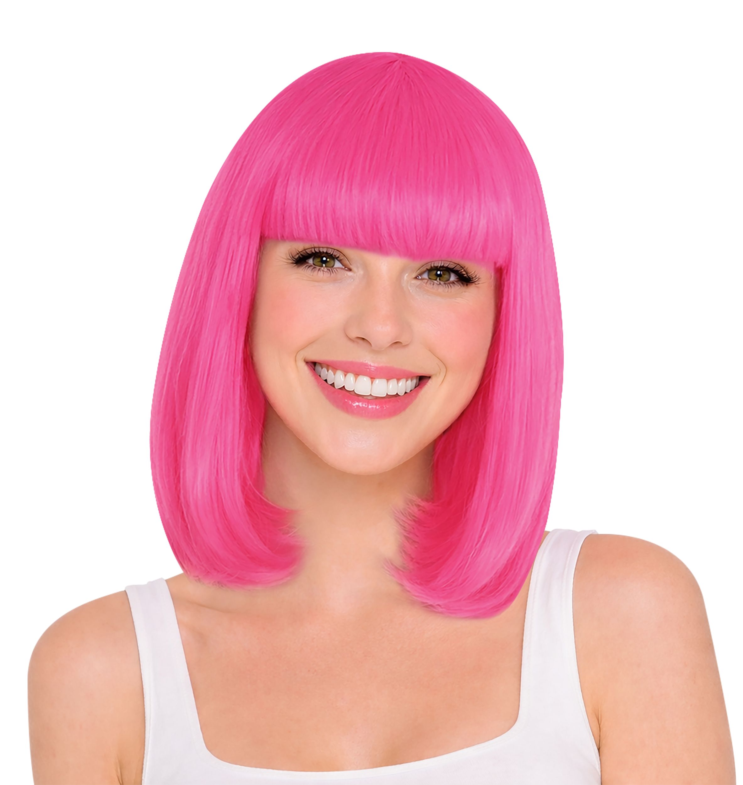 Bob Straight Hair Wig, Pink, One Size, Wearable Costume Accessory for Halloween Front_Flat