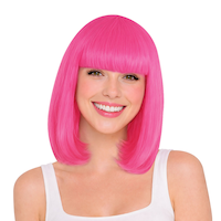 Bob Straight Hair Wig, Pink, One Size, Wearable Costume Accessory for Halloween Front_Flat