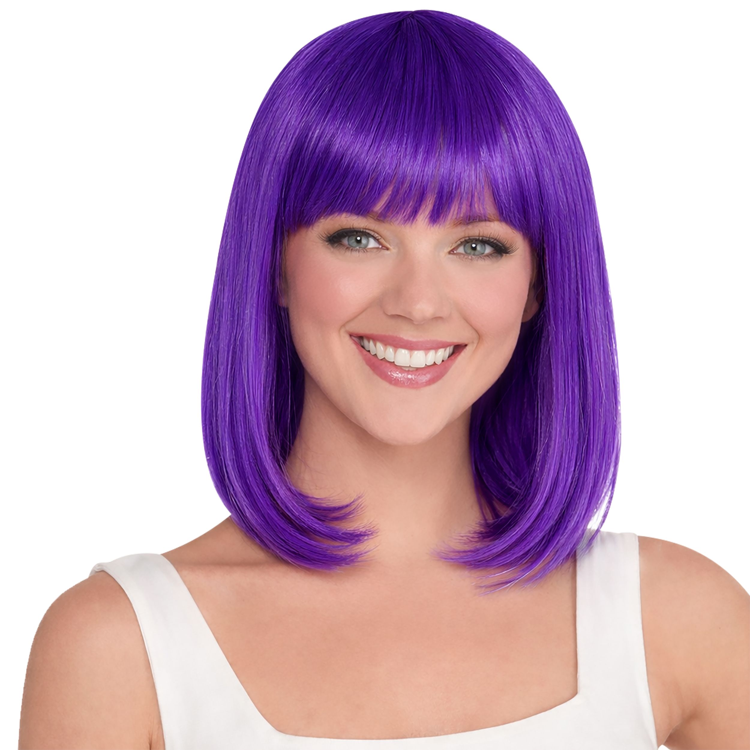 Bob Straight Hair Wig, Purple, One Size, Wearable Costume Accessory for Halloween Front_Flat