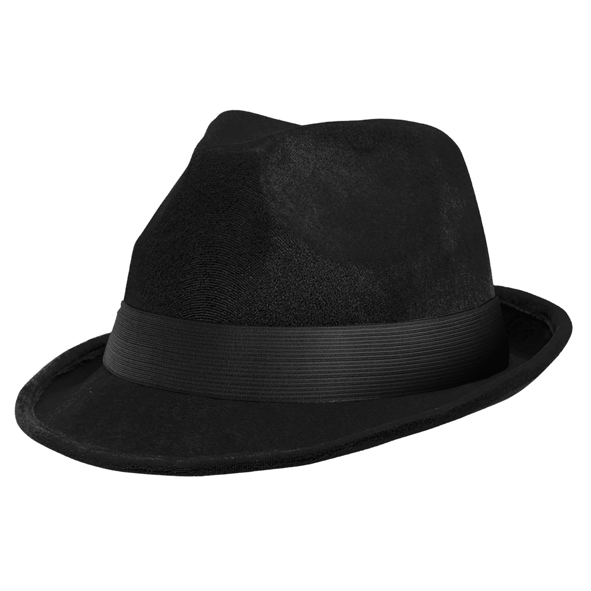 Roaring 20s Fabric Fedora Hat, Black, One Size, Wearable Costume Accessory for Halloween Front_Angled_Left
