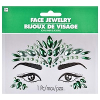 Self-Adhesive Face Jewel Stickers, Green, One Size, Wearable Costume Accessory for Halloween Front_Flat