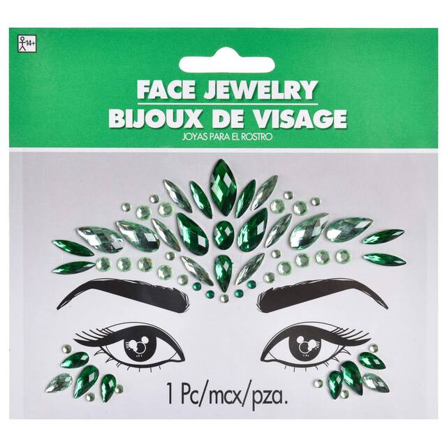 Bijoux autocollants pour le visage, vert, taille unique, accessoire de costume à porter pour l'Halloween Front_Flat