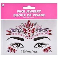 Self-Adhesive Face Jewel Stickers, Pink, One Size, Wearable Costume Accessory for Halloween