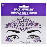 Self-Adhesive Face Jewel Stickers, Purple, One Size, Wearable Costume Accessory for Halloween Front_Flat