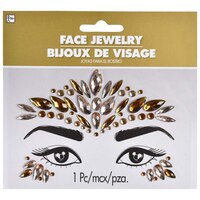 Self-Adhesive Face Jewel Stickers, Gold, One Size, Wearable Costume Accessory for Halloween Front_Flat
