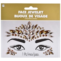 Self-Adhesive Face Jewel Stickers, Gold, One Size, Wearable Costume Accessory for Halloween Front_Flat