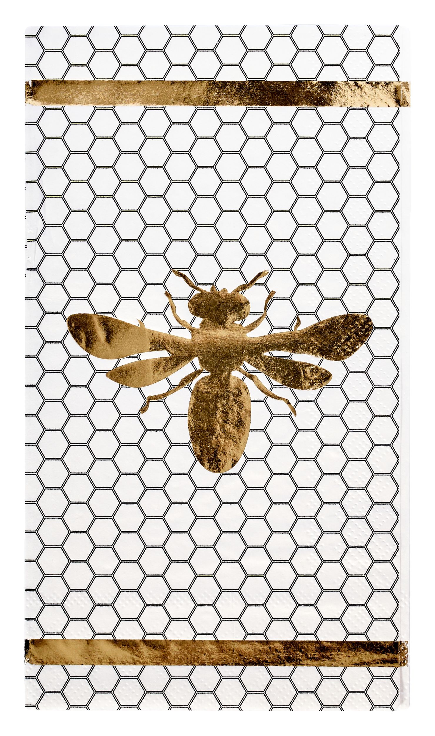 Sophistiplate Honeybee Rectangle Paper Disposable Guest Towel Napkins, White/Gold, 8-in, 20-pk, 3-ply, for Bridal Shower/Brunch/Mother's Day/Easter Overhead_Flat