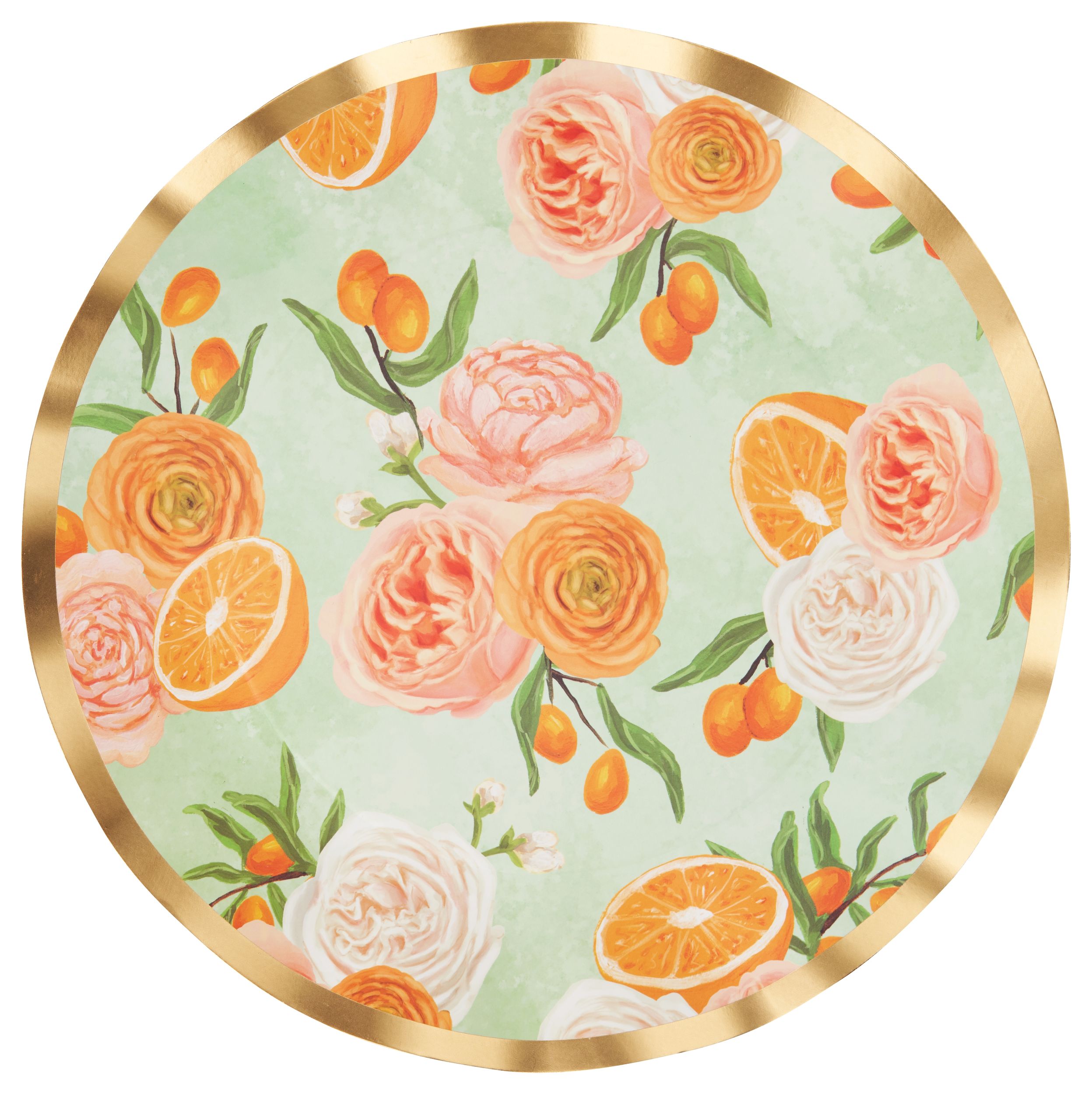 Sophistiplate Mimosa Round Bordered Trimmed Paper Disposable Dinner Plates, Orange/Gold, 10-in, 8-pk, for Bridal Shower/Brunch/Mother's Day/Easter Front_Flat
