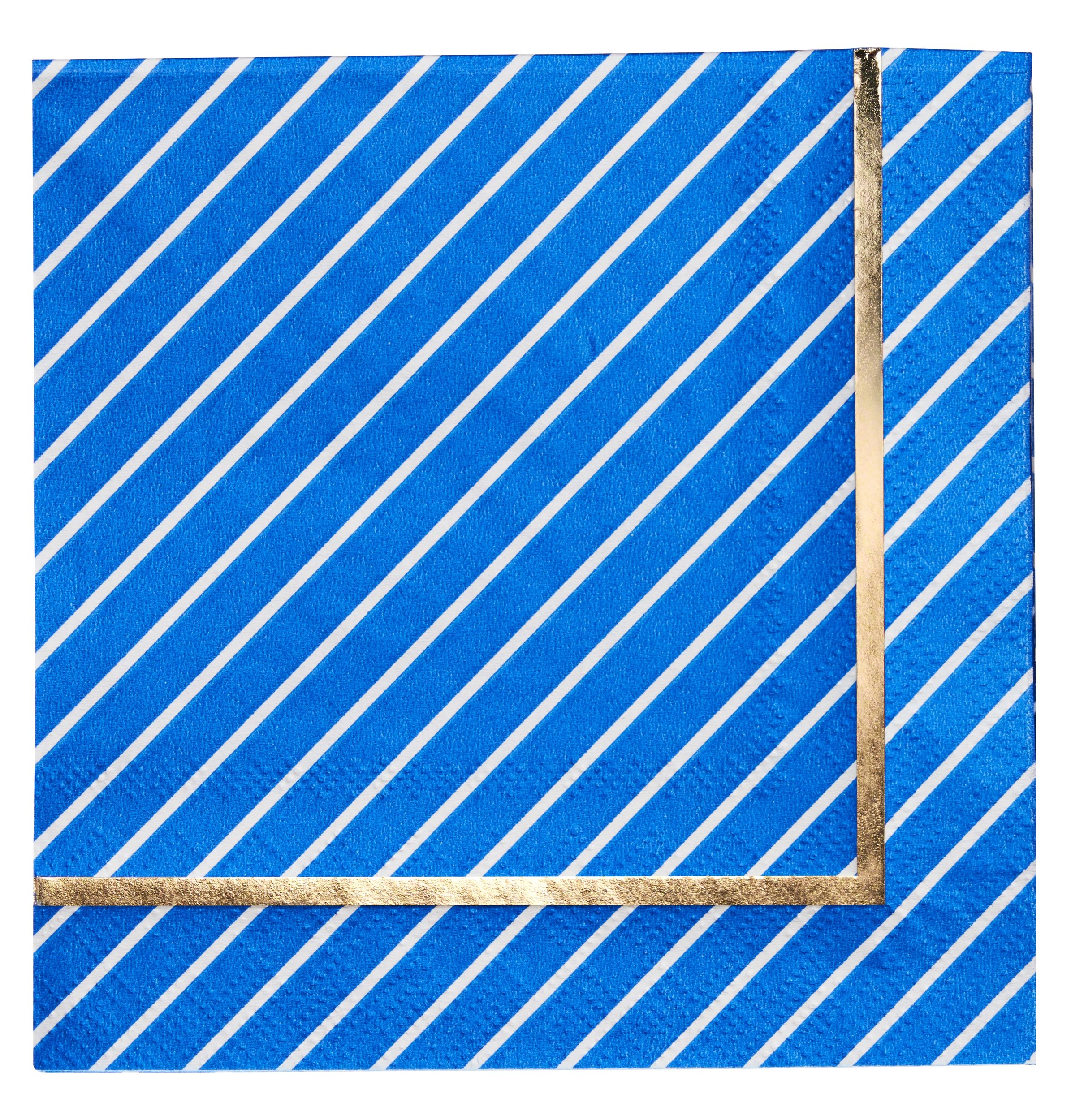 Sophistiplate Square Paper Disposable Beverage Napkins, Blue/Gold, Striped, 5-in, 20-pk, 3-ply, for Bridal Shower/Baby Shower/Gender Reveal/Hanukkah Overhead_Flat