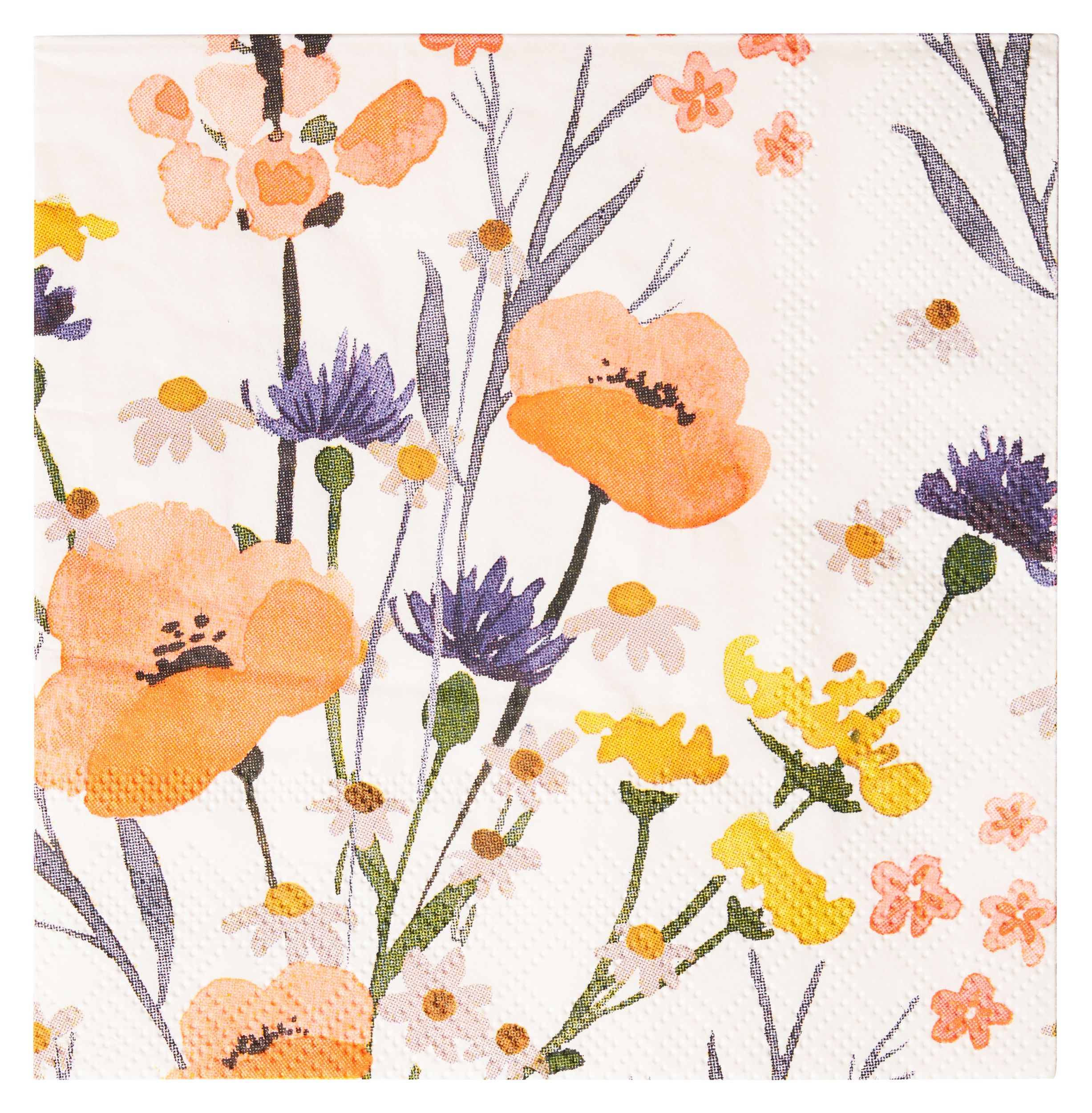 Sophistiplate Wildflower Square Paper Disposable Beverage Napkins, Orange, Floral, 5-in, 20-pk, 3-ply, for Bridal Shower/Mother's Day/Easter Front_Flat