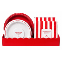 Ensemble assiettes et serviettes, rouge/blanc, paq. 50