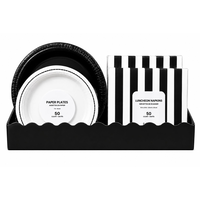 Ensemble assiettes et serviettes, noir/blanc, paq. 50