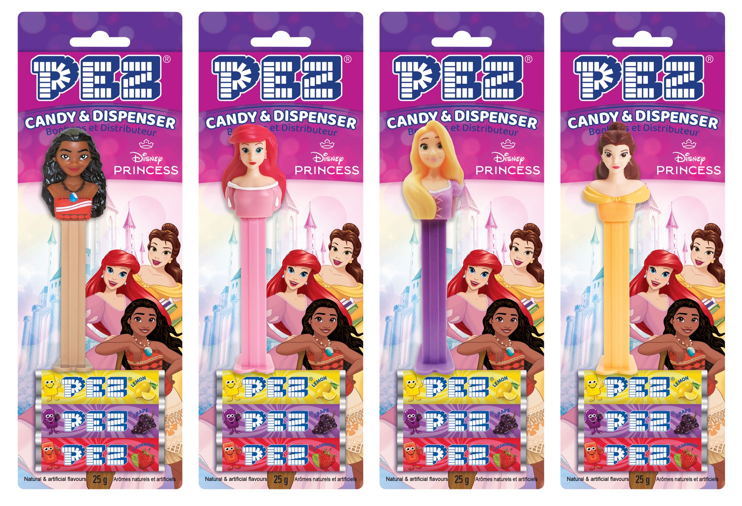 Disney Princess Once Upon A Time Belle PEZ Dispenser, Grape, Yellow, 16-g, Hard Candy, for Birthday/Party Favour, Disney Princess PEZ Dispenser Front_Flat